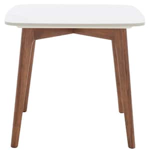 Karina 20 in. White/Walnut Square Faux Marble End Table