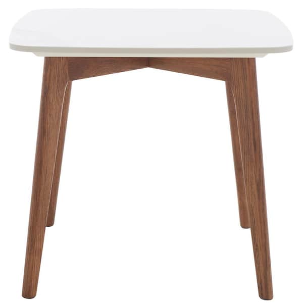 SAFAVIEH Karina 20 in. White/Walnut Square Faux Marble End Table