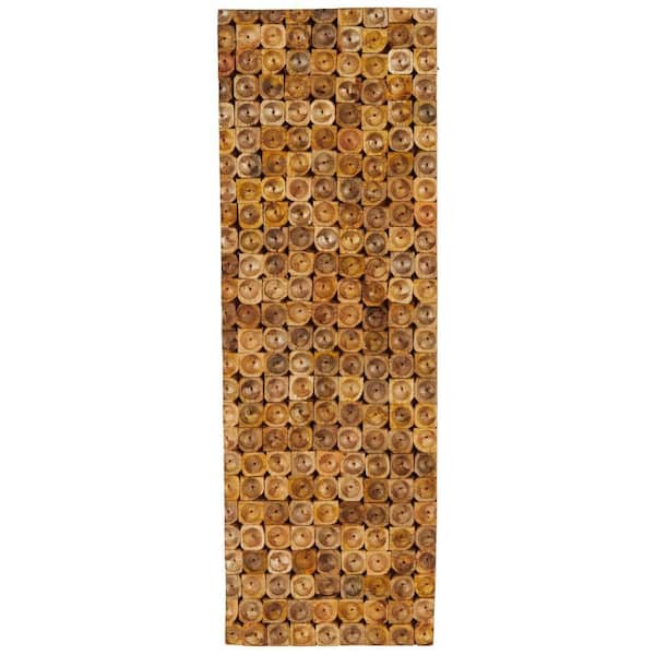 Litton Lane 36 in. x 12 in. Brown Mango Wood Handmade Stacked Tree Trunks Abstract Wood Work Wall Art