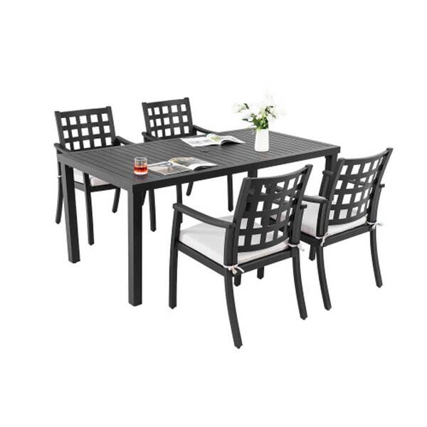 Phewnyzo 5-Pcs Black Outdoor Patio Aluminum Modern Dining