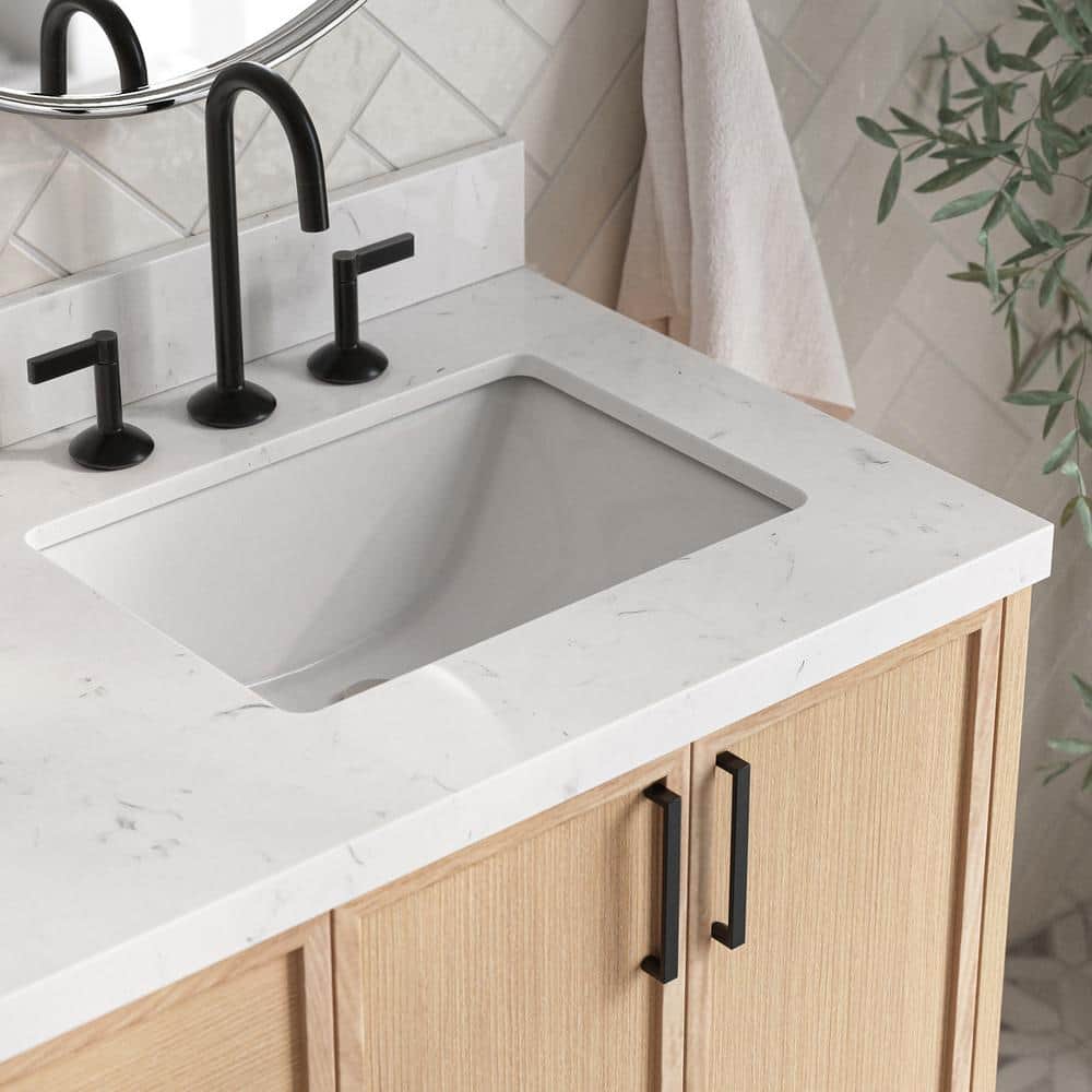 Kelly 66" Oak Double Sink Vanity with Carrara Quartz Top