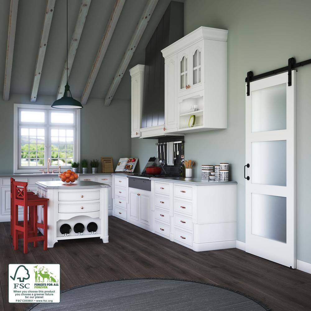 96" x 36" White 3-Lite Frosted Glass Solid Core Interior Door