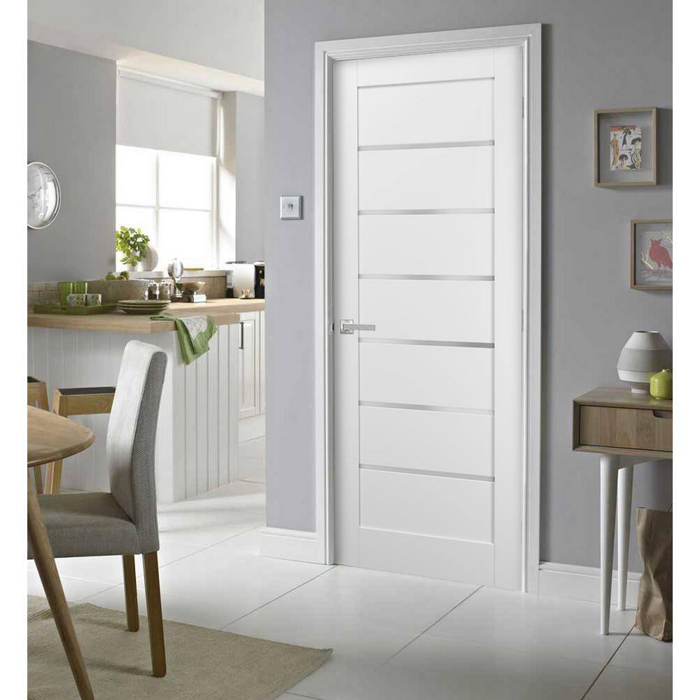 White Silk MDF Pantry Door with Frosted Opaque Glass