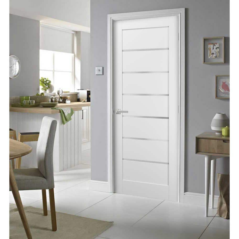 White MDF Pantry Door with Frosted Glass and Black Hardware