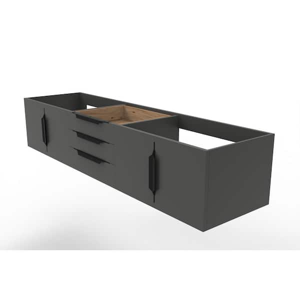 castellousa Alpine 71.75 in. W x 18.75 in. D x 14.25 in. H Bath Vanity Cabinet without Top in Matte Black with Black Trim