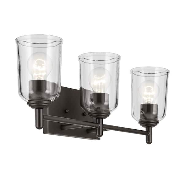 KICHLER Shailene 21 in. 3-Light Olde Bronze Traditional Bathroom Vanity Light with Clear Glass