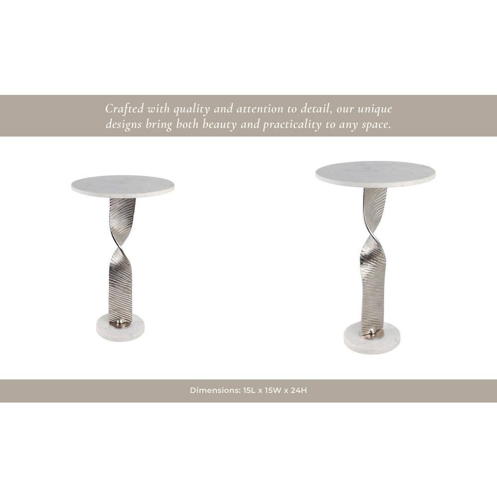 15 in. Silver Round Marble Top End Table with Twisted Etched Base - thumbnail 10