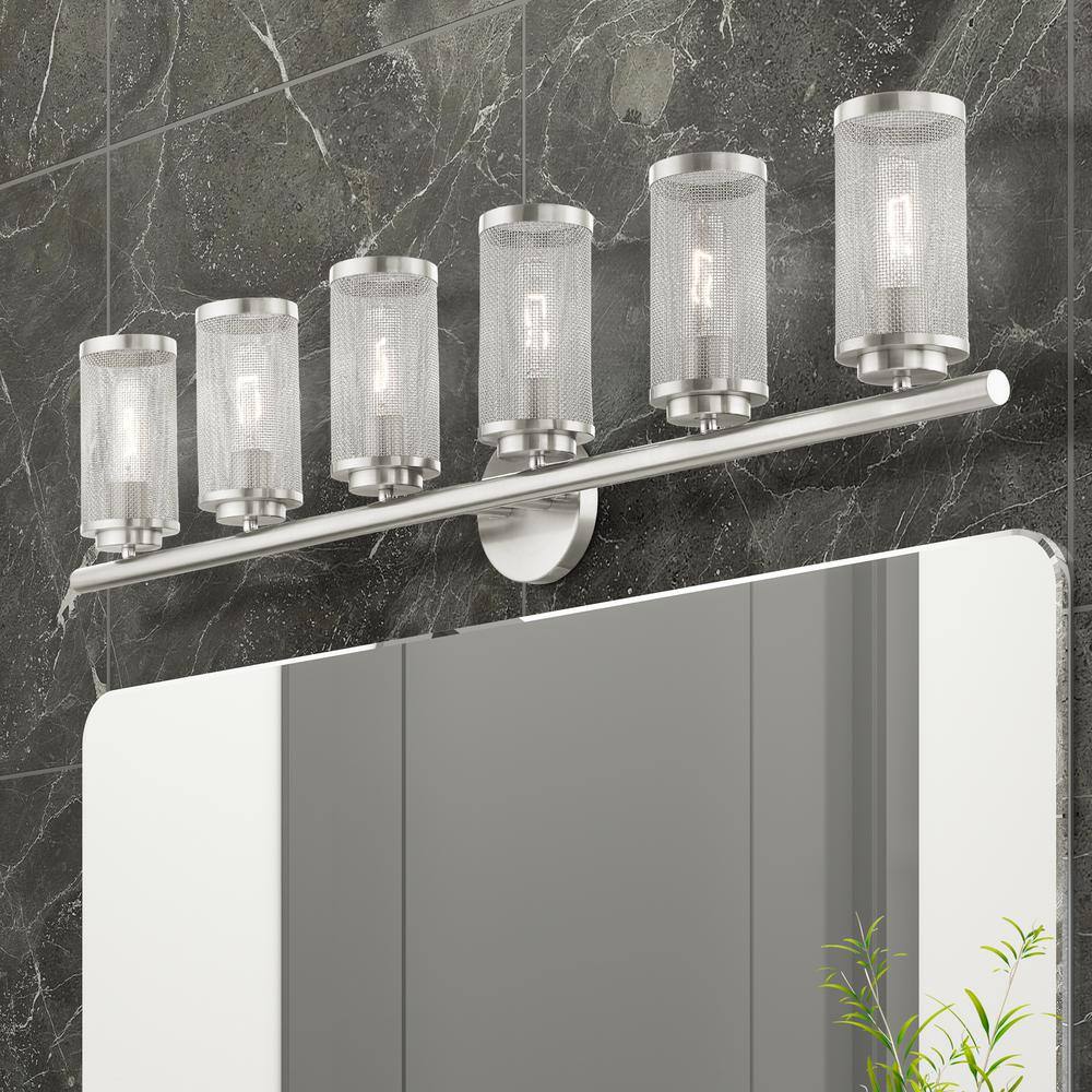 Industro Sleek 6-Light Brushed Nickel Vanity Sconce with Stainless Steel Mesh Shade