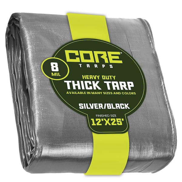 CORE TARPS 12 ft. x 25 ft. Silver/Black 8 Mil Heavy Duty Polyethylene Tarp, Waterproof, UV Resistant, Rip and Tear Proof