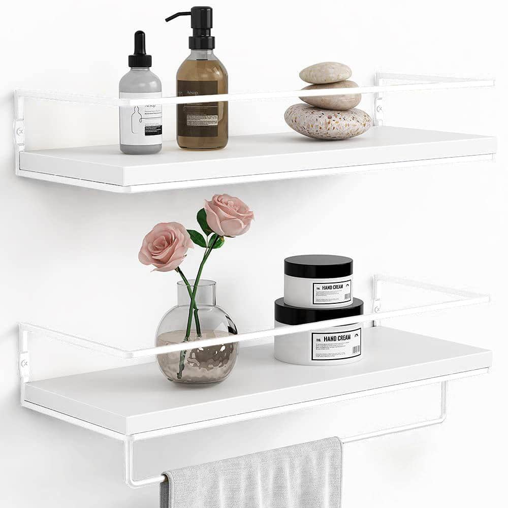 6 in. W x 16 in. D x 3 in. White Wood Floating Decorative Wall Shelf Set of