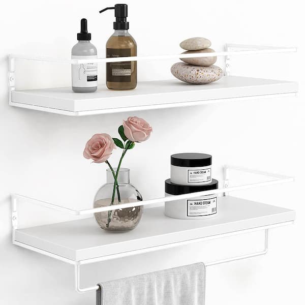 Unbranded 6 in. W x 16 in. D x 3 in. White Wood Floating Decorative Wall Shelf Set of 2