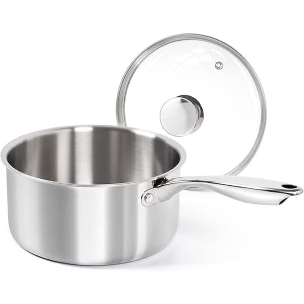 3 qt. Saucepan with Lid, 3-Ply Stainless Steel Sauce Pan, No Coating, Even Heating, Universal Fit for All Cooktops