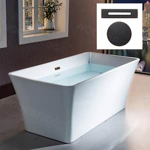 Venezia 59 in. Acrylic Flatbottom Freestanding Bathtub in White with Oil Rubbed Bronze Drain and Overflow Included
