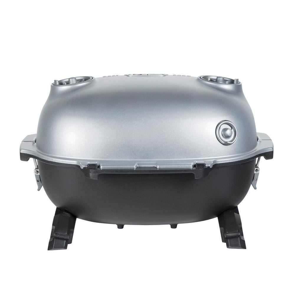 PKGO Silver Charcoal Grill and Smoker with Porcelain Coated Cast Iron Grates