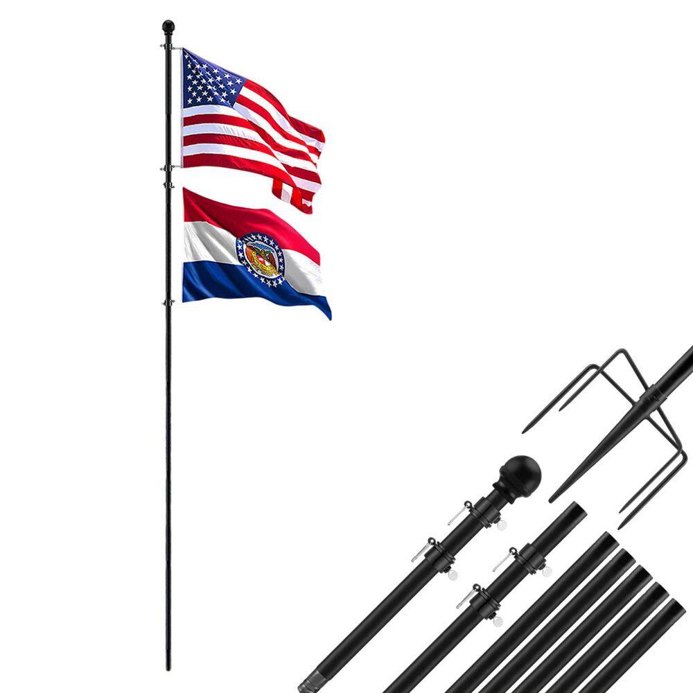 .N/A 10 ft. Metal Telescoping Flagpole with 5-Prong Base, Dual Flag ...