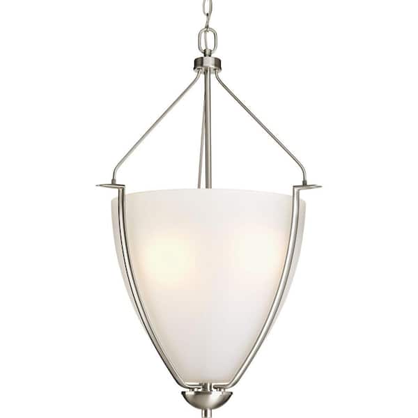 Progress Lighting Bravo Collection 3-Light Brushed Nickel Foyer Pendant with Etched Glass