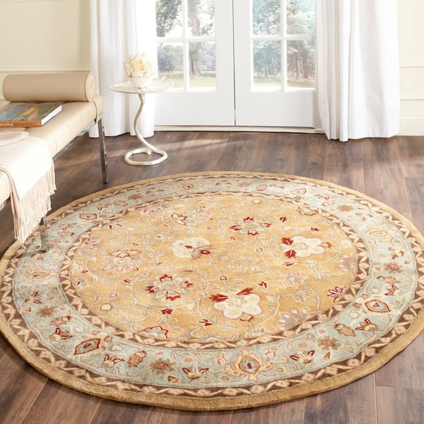 Total Performance 8 ft. x 8 ft. Copper/Moss Floral Oriental Round Area Rug