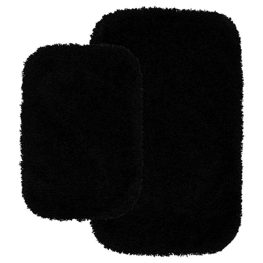 Serendipity Black Nylon Shaggy Bath Rug Set with Latex Backing