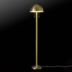 Haydel 60 in. 2-Light Matte Brass Floor Lamp with Double On/Off Pull Chain