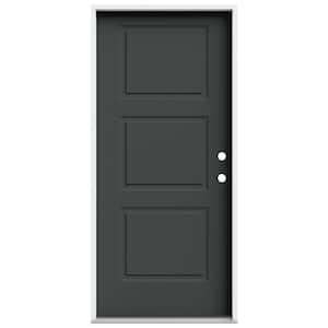 36 in. x 80 in. 3 Panel Equal Left-Hand/Inswing Slate Steel Prehung Front Door