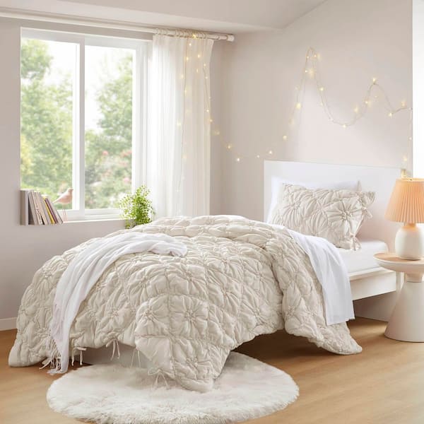 2-Pieces Ivory Microfiber Twin Comforter Set