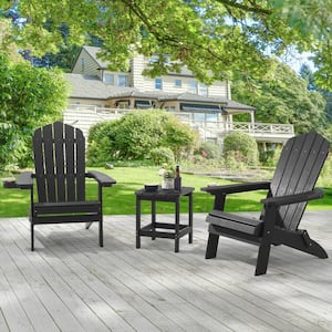 Black Outdoor Plastic Folding Adirondack Chair Patio Fire Pit Chair for Outside (2-Pack)
