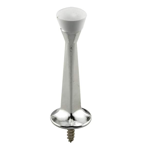 Prime-Line Rigid Door Stop 3 in. Reach Diecast Construction Chrome Plated White Rubber Tip Baseboard Mount (5-Pack)