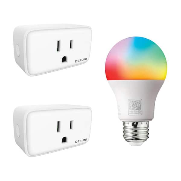 Defiant Smart Home 15 Amp Indoor Plug with A19 60-Watt Color Changing Light  Bulb Powered by Hubspace (3-Pack) HPPA11AWBAA - The Home Depot