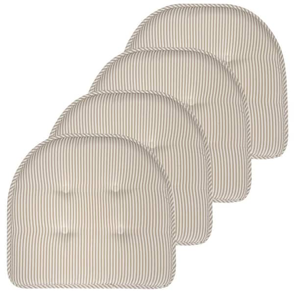 Sweet Home Collection Pinstripe Memory Foam U-Shaped 17 in. x 16 in. Non-Slip Indoor/Outdoor Chair Seat Cushion Taupe, (4-Pack)