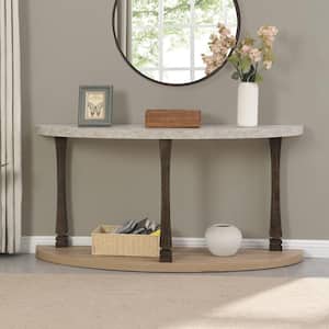 48 in. Grey Semi Circle Solid Wood End Table for Small Hallway Entryway Space