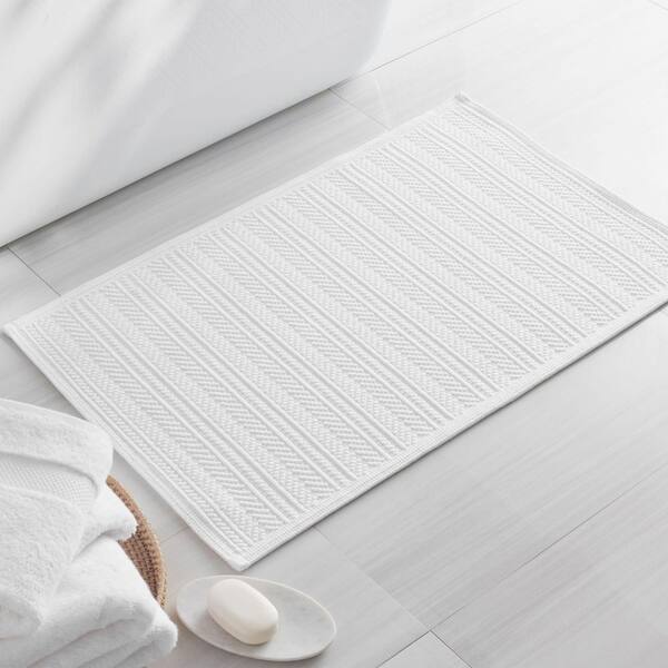 Legends Luxury Stripe Flatwoven Bath Mat 24 in. x 40 in. White No Pad Attached