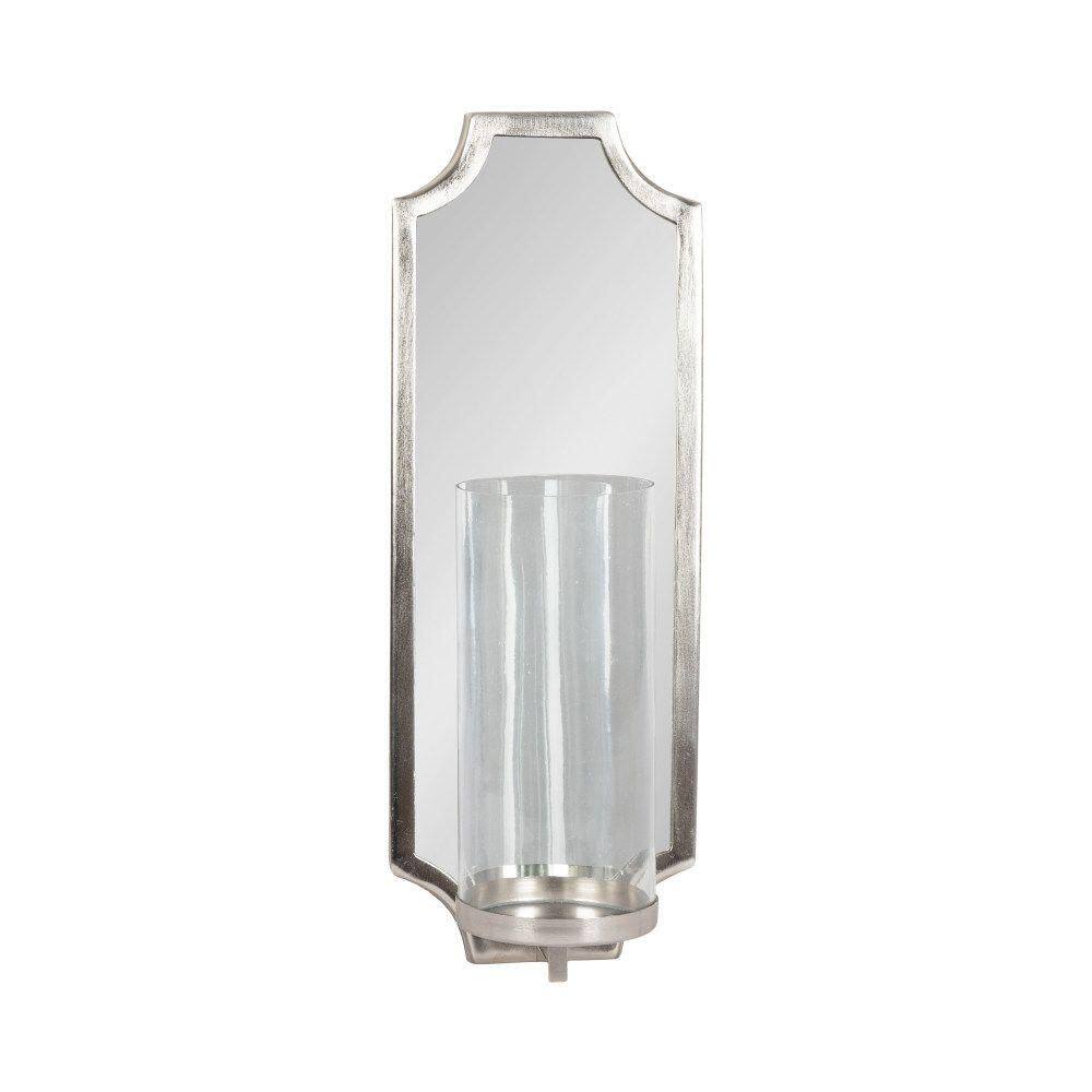 Silver Scalloped Mirrored Wall Sconce with Glass Cylinder