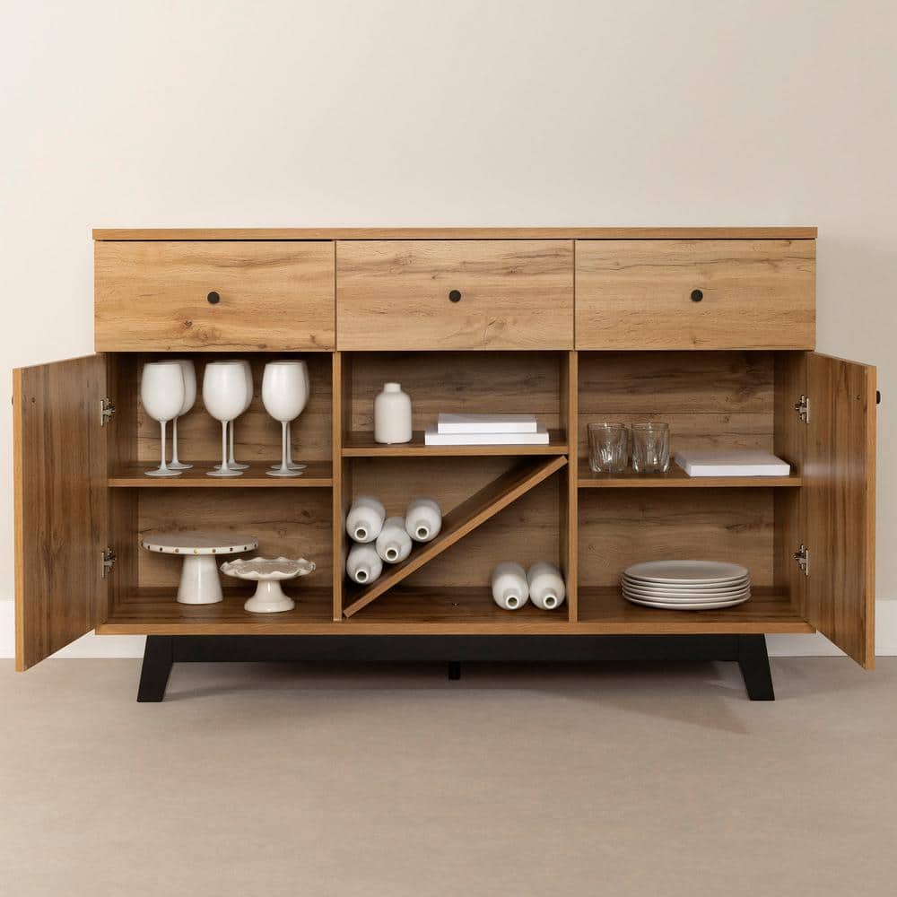 Contemporary Nordik Oak Buffet with Wine and Liquor Storage