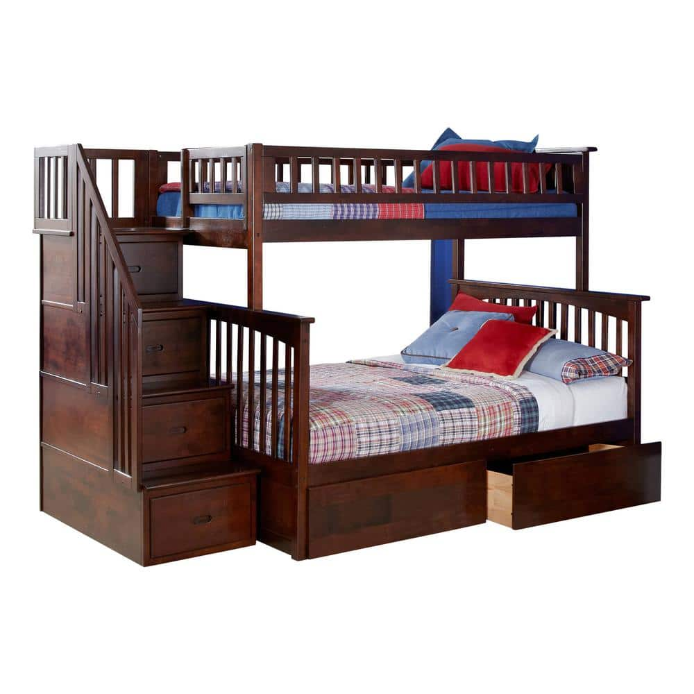 AFI Columbia Staircase Walnut Twin Over Full Bunk Bed with 2-Urban Bed ...