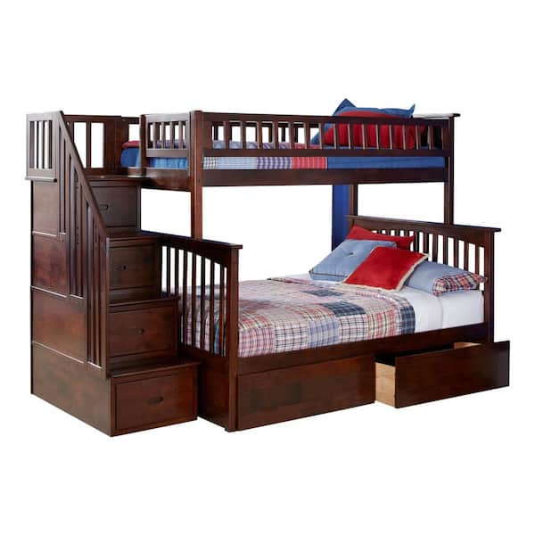 Atlantic Furniture Columbia Staircase, Solid Wood Twin Over Full Bunk Bed With Stairs