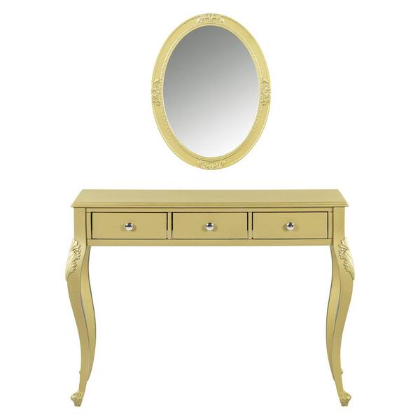 Gold 3 Drawer 41.00 in. Wide Dresser with Oval Mirror XWJ261G - The Home  Depot
