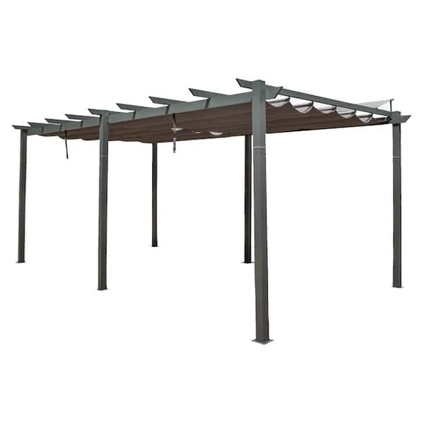 Mondawe 11 ft. x 20 ft. Black Aluminum Frame Outdoor Patio Gazebo with Dark Gray Adjustable Canopy