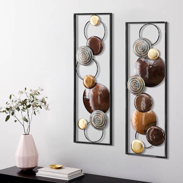 Brown Wall Decor Living Room with Frame, Metal Art Wall Decor, Mixed Media People Wall Art, 36 in. x 11.81 in. 2-Pieces