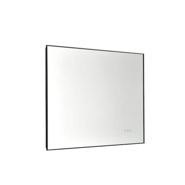 Black 24 in. W x 32 in. H LED Rectangle Metal Framed Wall Mirror