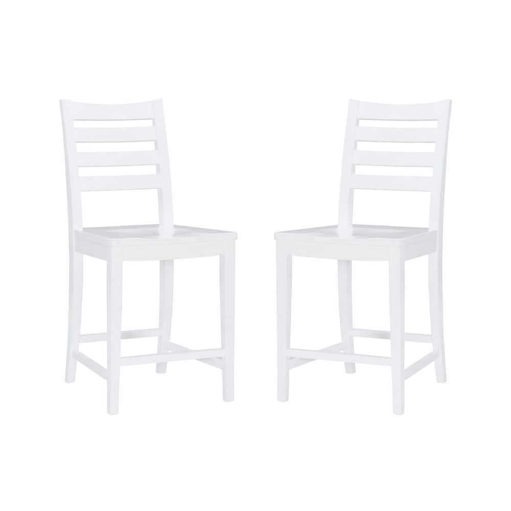 Lindau 22.5 in. White Ladder Back Wood Counter Sool with Wood Seat Set of 2
