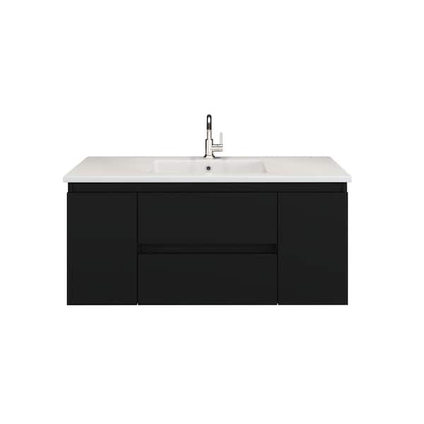 VOLPA USA AMERICAN CRAFTED VANITIES Salt 48 in. W x 20 in. D Bath Vanity in Black with Acrylic Vanity Top in White with White Basin