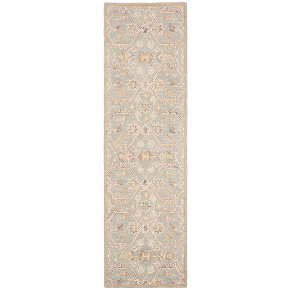 Blossom 2 ft. x 12 ft. Slate/Beige Antique Border Floral Runner Rug