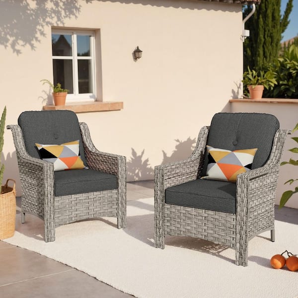 Toject Eureka Gray Modern Wicker Outdoor Lounge Chair Seating Set with Black Cushions (2-Pack)