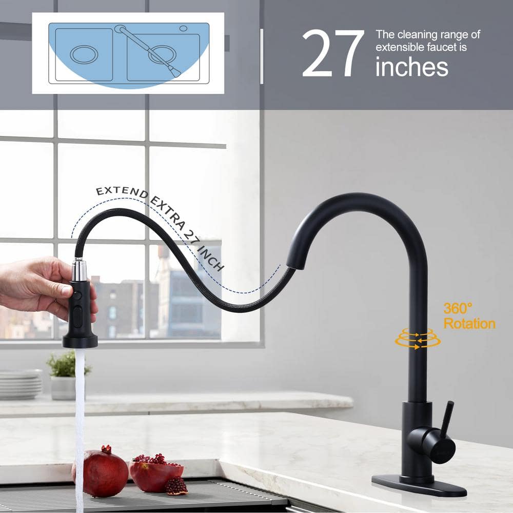 Matte Black Stainless Steel Pull-Down Kitchen Faucet with Spray