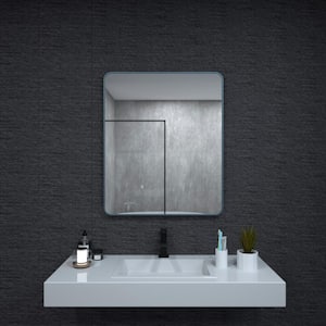 30 in. W x 36 in. H Rectangular Framed Wall Bathroom Vanity Mirror in Navy Blue