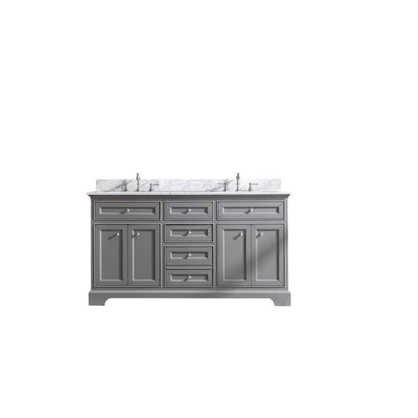 Ari Kitchen and Bath South Bay 61 in. Single Bath Vanity in Gray with Marble Vanity Top in Carrara White with White Basin