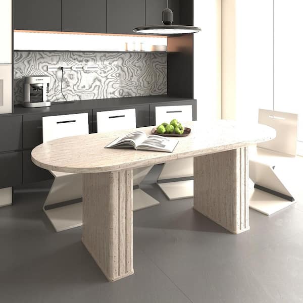 Phineas 63 in to 78.74 in. Rectangle Oak Wood Double Pedestal Extendable Dining Table for Family Living Room Seats 8