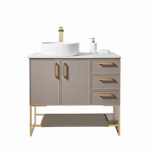 36 in. W x 20 in. D x 32 in. H Modern Bathroom Vanity in Gray with Vessel Ceramic Single Sink and White Marble Top