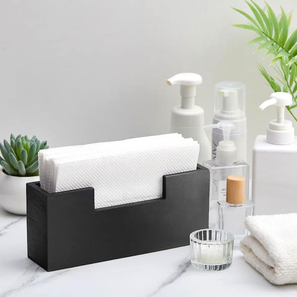 Countertop Black Paulownia Wood Bathroom Napkin Holder Disposable Guest Towel Tray for Kitchen Paper Basket