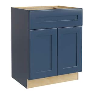 Blue Painted Plywood Shaker Stock Assembled Base Kitchen Cabinet with Soft-Close Drawer and Doors (24 in. W x 24 in. D)